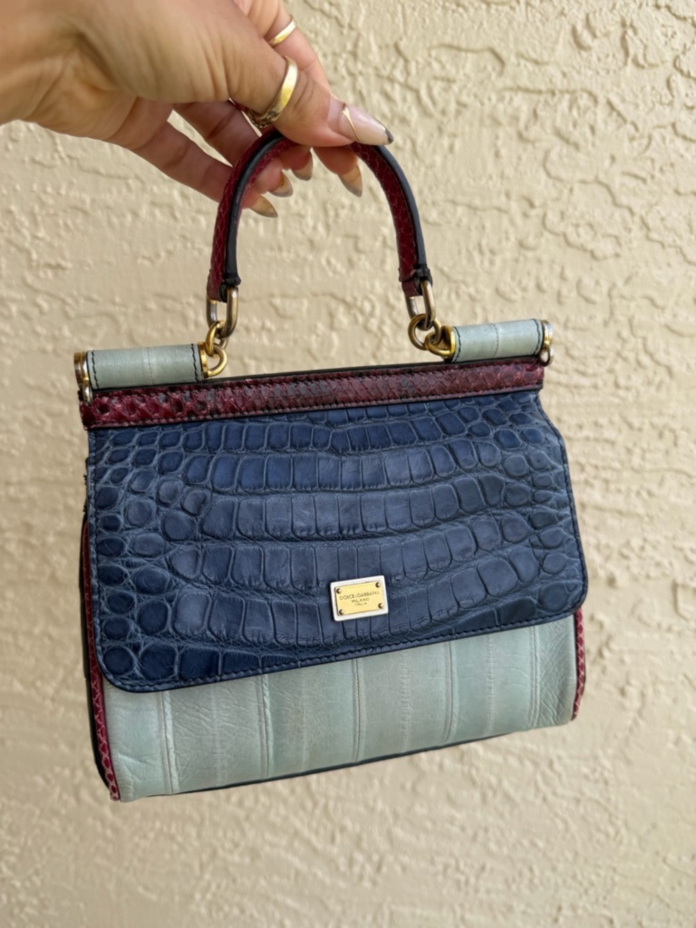 Dolce & Gabbana Multicolor Crocodile and Python Small Miss Sicily Top Handle Bag